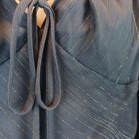 WAYF Whimsigoth Slate blue chiffon ruched long puff sleeve top size small fairy - Picture 6 of 13